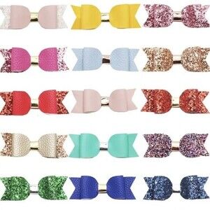 New 15 Pcs PU Leather Hair Bow Girls Glitter Hairpins Hairgrips Sweet Princess